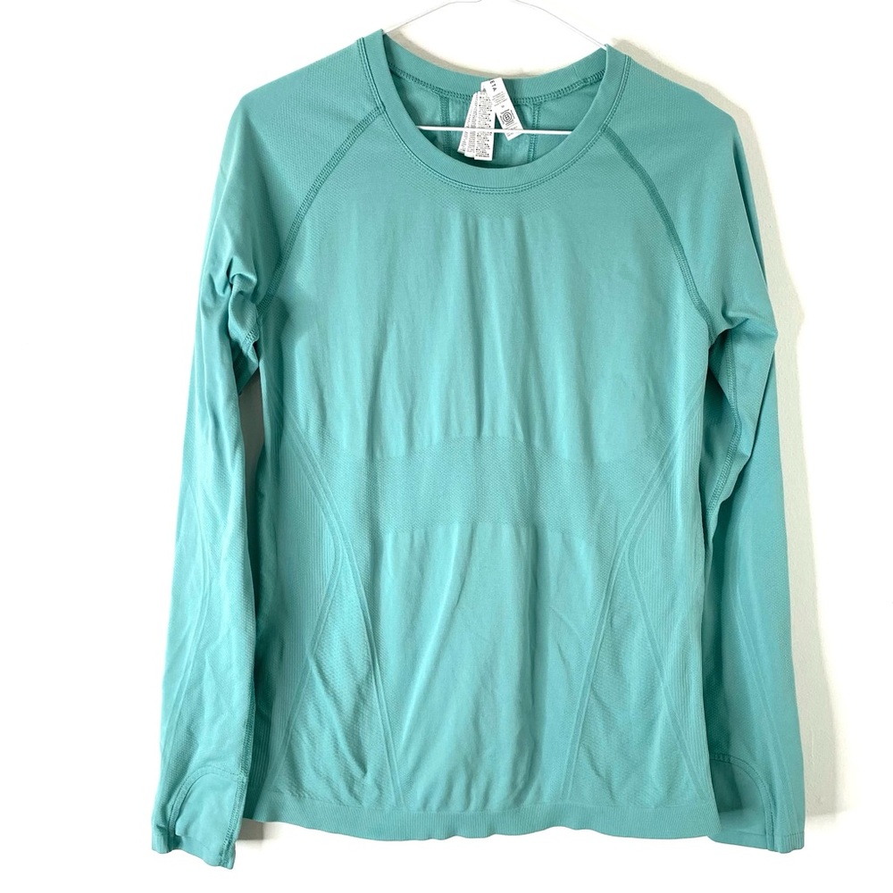 Athleta Momentum Long Sleeve Tee Aqua Green Athletic Running Workout Top